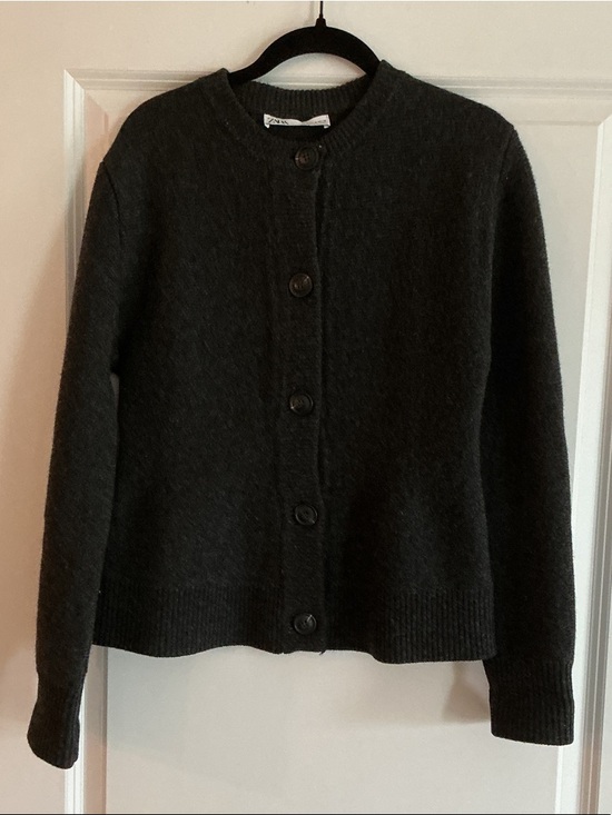 Zara Sweaters - Zara Charcoal Gray Button-Front Wool Cardigan